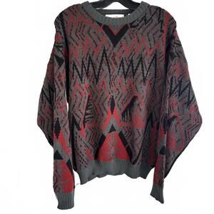 VTG Oscar de la Renta Men's Grampa Style Knit Sweater Red & Gray - Size XL